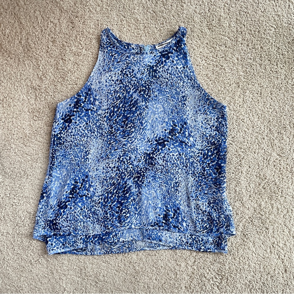 Violet & Claire Blue Scalloped Modern Tiered High Neck Sleeveless Top Size Large